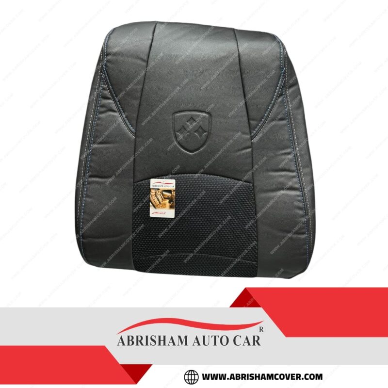 روکش صندلی fmc 511 چرم وسط پارچه مشکی با دوخت سفید و آبی